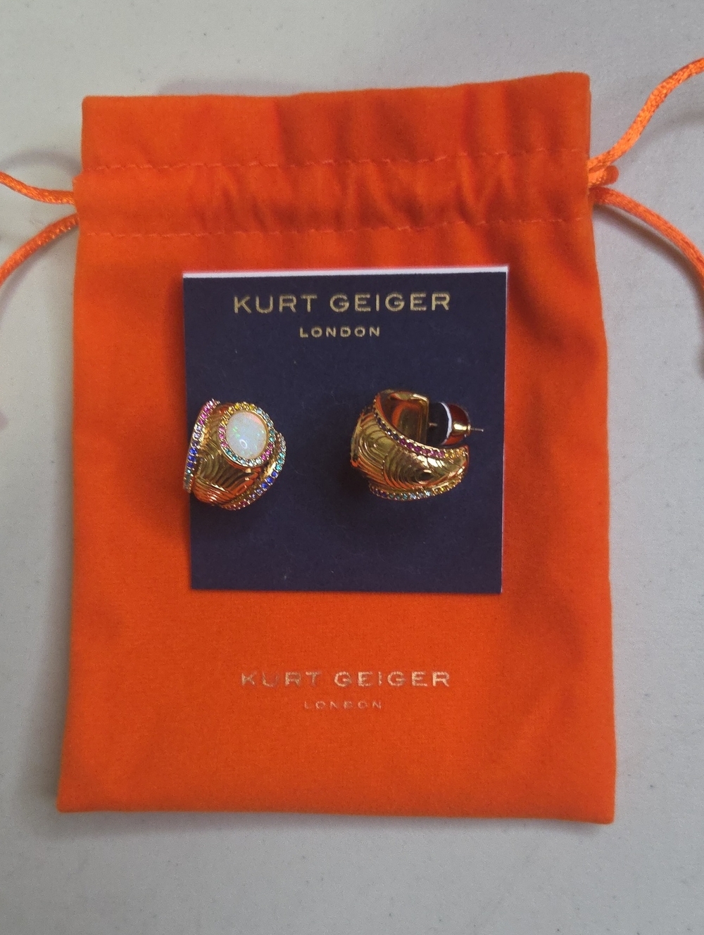 Kurt Geiger Gold Hoop Earrings with Iridescent Opal Accents